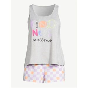 Women's Print Tank Top and Shorts Pajama Set, 2-Piece. Color: light gray